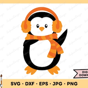 Penguin Scarf and Earmuffs SVG Penguin PNG Penguin Clip Art Cut File Silhouette Instant Digital Download