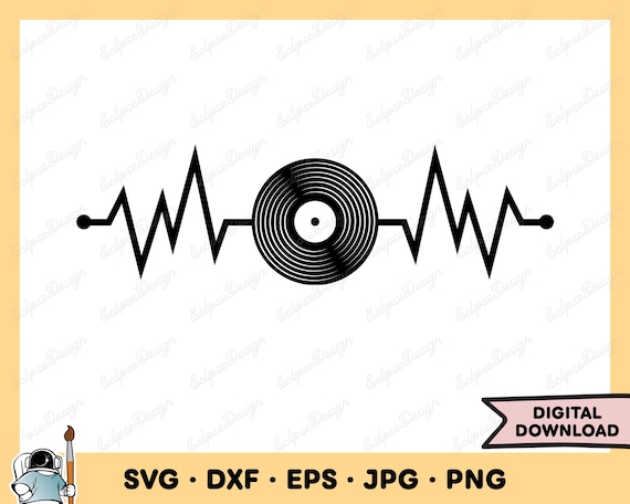 Music Vinyl SVG Vinyl PNG DJ Heartbeat svg Clip Art Cut File Silhouette Instant Digital Download
