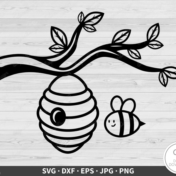 Beehive Honeybees SVG • Clip Art Cut File Silhouette dxf eps png jpg • Instant Digital Download