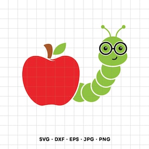 Apple Worm School Teacher SVG Clipart PNG Cricut Silhouette (Instant Digital Download)
