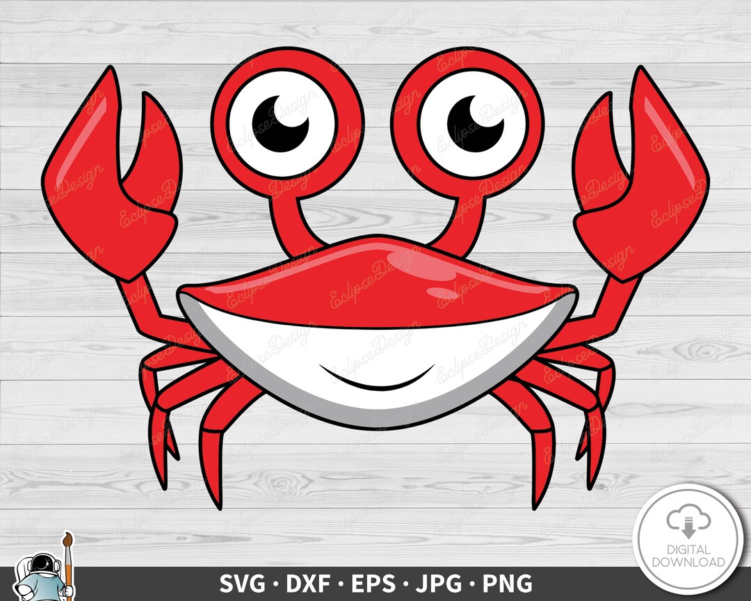 Cartoon Crab SVG Clip Art Cut File Silhouette Dxf Eps Png Jpg Instant