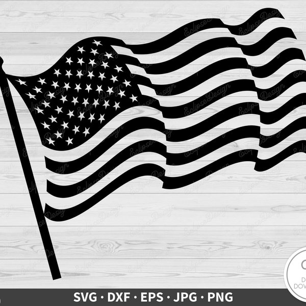 USA Waving Flag SVG • America Clip Art Cut File Silhouette dxf eps png jpg • Instant Digital Download