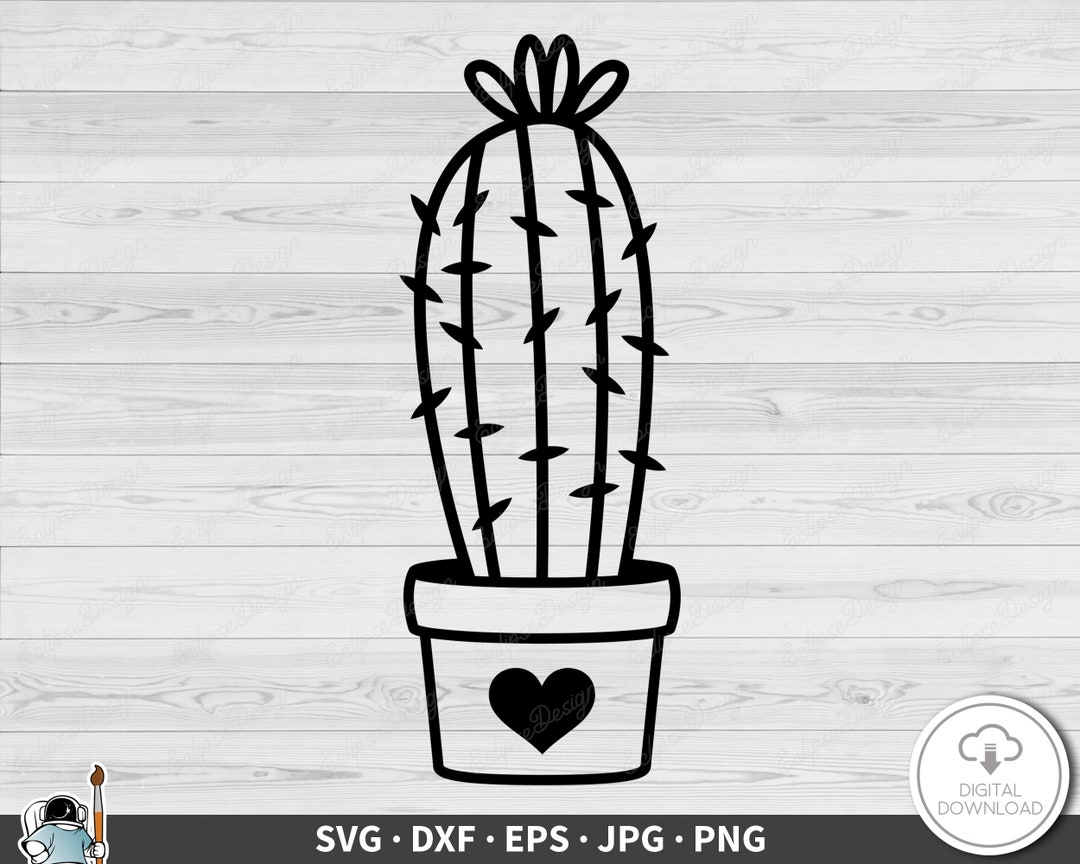 Cactus in Pot SVG Clip Art Cut File Silhouette Dxf Eps Png Jpg Instant