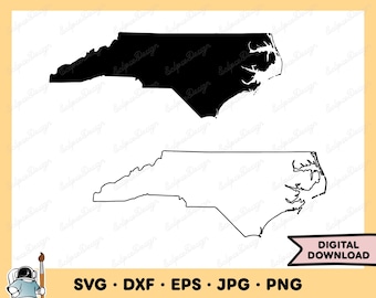 North Carolina Umriss Bundesstaat SVG Clipart PNG (Instant Digital Download)