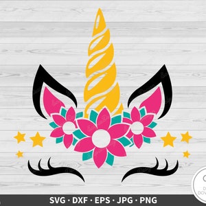 Unicorn Face and Flowers SVG Clip Art Cut File Silhouette Instant Digital Download