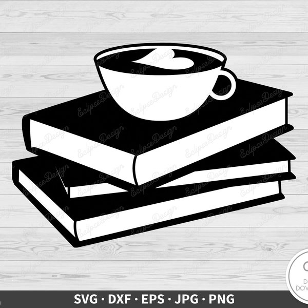 Coffee and Books SVG • Clip Art Cut File Silhouette dxf eps png jpg • Instant Digital Download