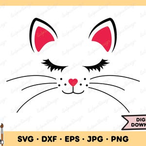 Cat Face Whiskers SVG Cat Face Clip Art Cat Face Cut File Silhouette Instant Digital Download