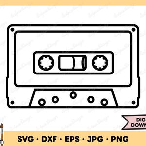 Cassetteband SVG muziek clip art cassetteband gesneden bestand silhouet Instant Digitale Download dxf eps png jpg