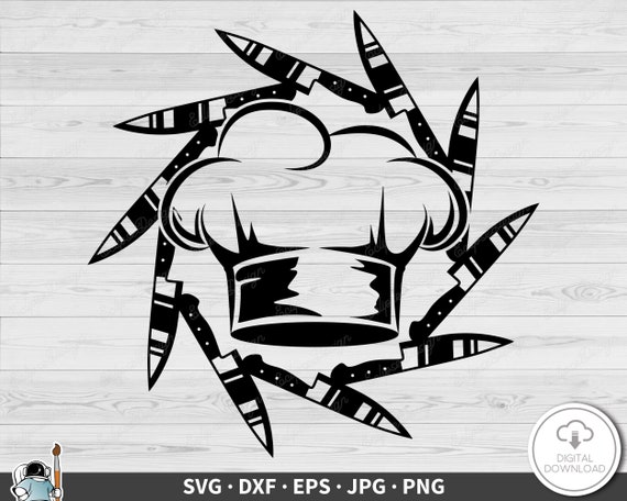 Chef's Knives and Hat SVG Clip Art Cut File Silhouette Dxf Eps Png Jpg  Instant Digital Download 