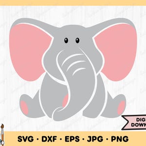 Bebé elefante SVG Clip Art de elefante Archivo de corte de elefante Silueta de elefante Descarga digital instantánea