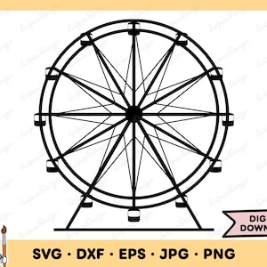 観覧車 SVG 観覧車 クリップアート 観覧車 カットファイル シルエット インスタントデジタルダウンロード