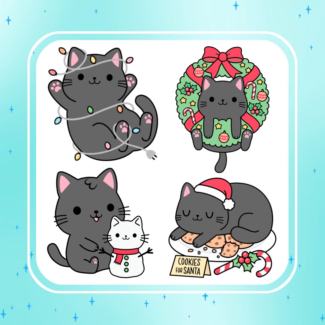Die Cut Matte Cat Kawaii Cat Sticker Merry Meow Sticker Cat Christmas Sticker