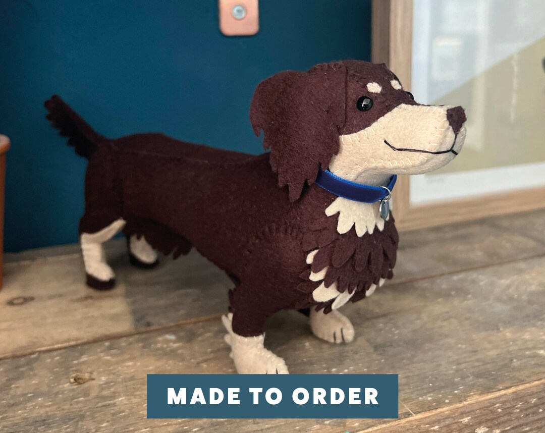 Chocolate Cream Long Haired Dachshund Felt Sculpture Sausage