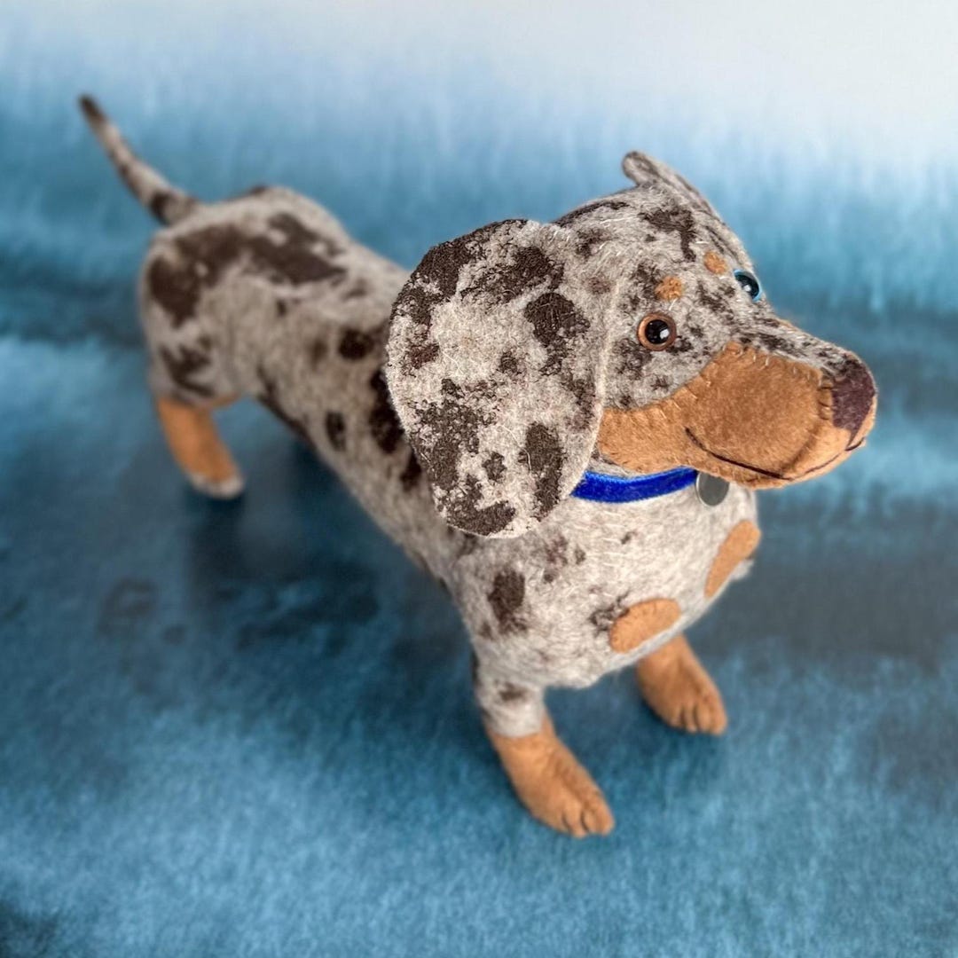 Chocolate Tan Dapple Short Haired Dachshund Felt Sculpture Sausage Dog  Gift Doxie Home Decor