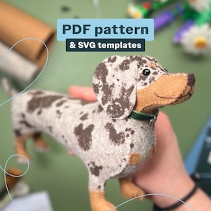Sew your own felt Dachshund digital PDF pattern instructions for adults! + template sheet & SVG files. Chocolate or Silver Dapple fur