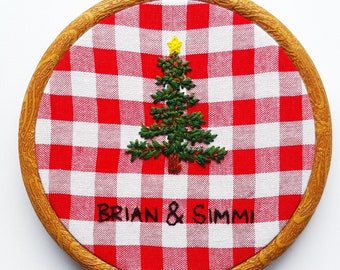 Personalised Christmas Tree embroidered decoration - Christmas Wall Art.