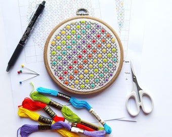 Sewing Kit - Geometric Rainbow Embroidery Pattern Wall Hanging DIY Sew Your Own