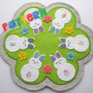 PDF PATTERN: Easter Penny Rug Wool Applique sewing tutorial - Bunny Rabbits felt DIY Spring Decoration - Holiday accessory