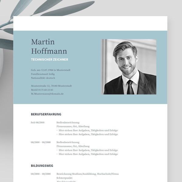 German | application templates Cv Template |  | eBook with video tutorials Word, Apple Pages, OpenOffice and LibreOffice | »NAPEA blue«