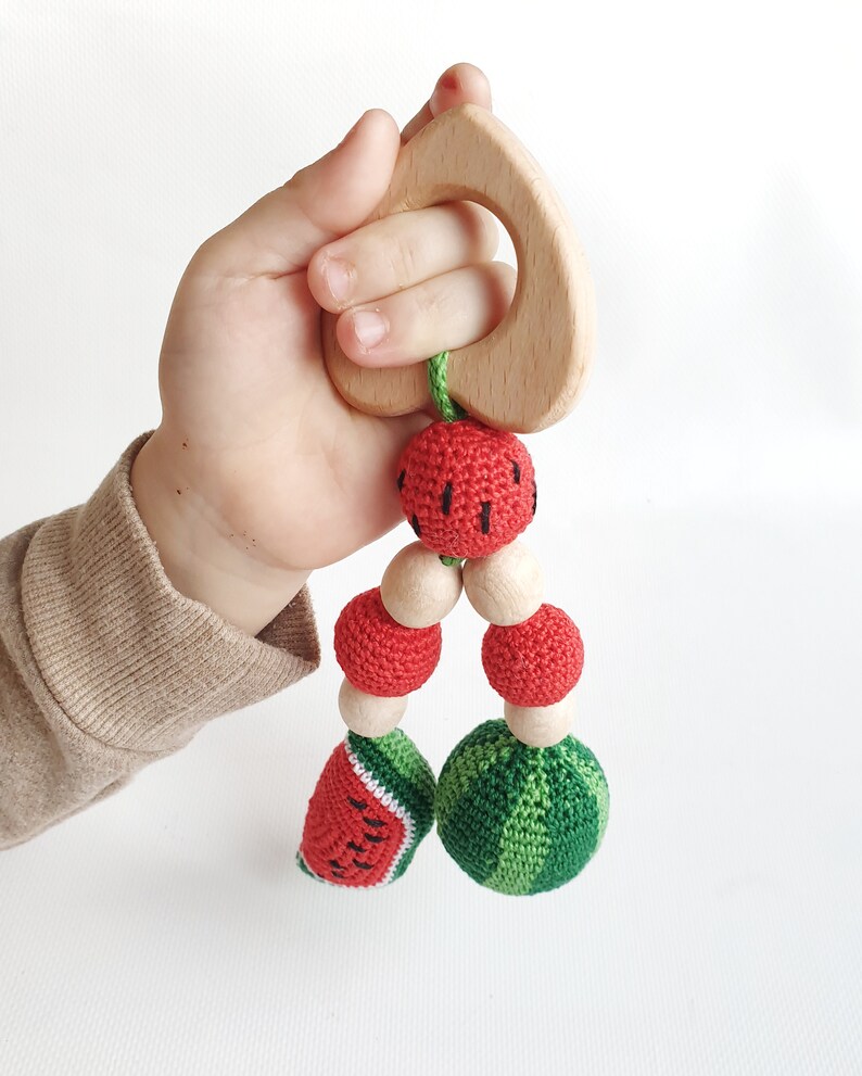 Wooden teething rattle Valentines baby toy Watermelon Etsy