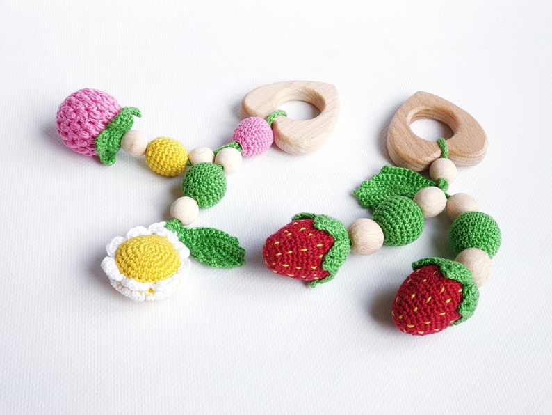 Wooden teething toy Crochet teether rattle Valentine baby Etsy