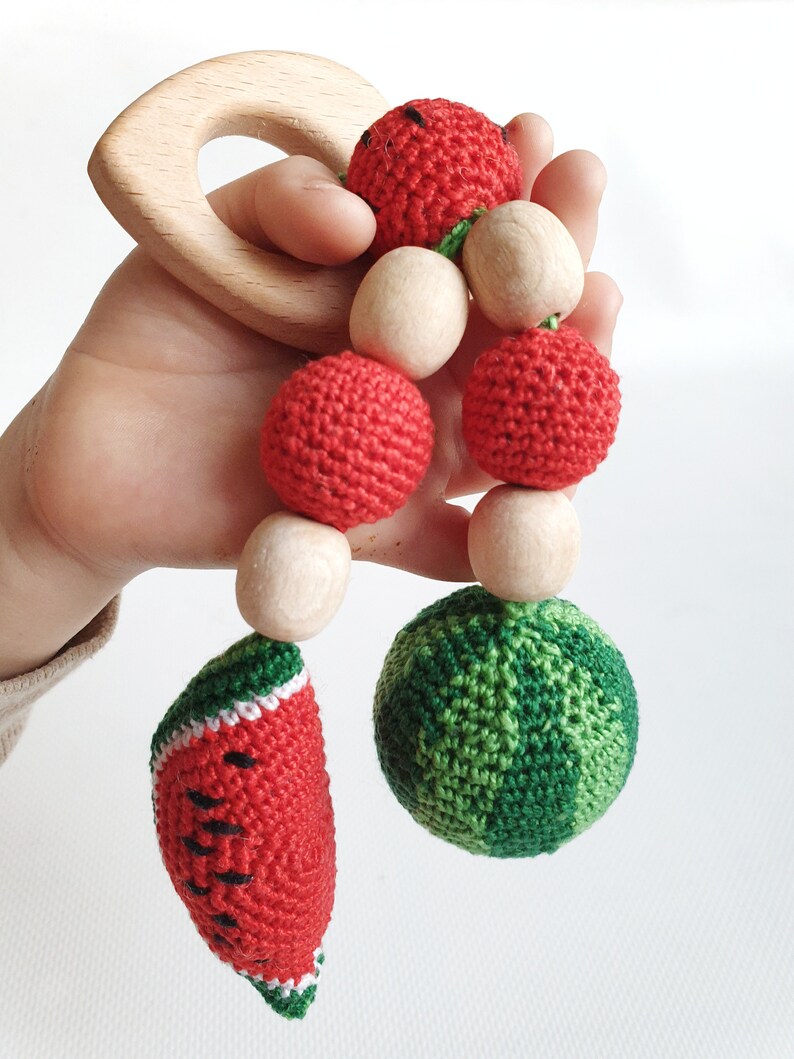 Wooden teething rattle Valentines baby toy Watermelon Etsy