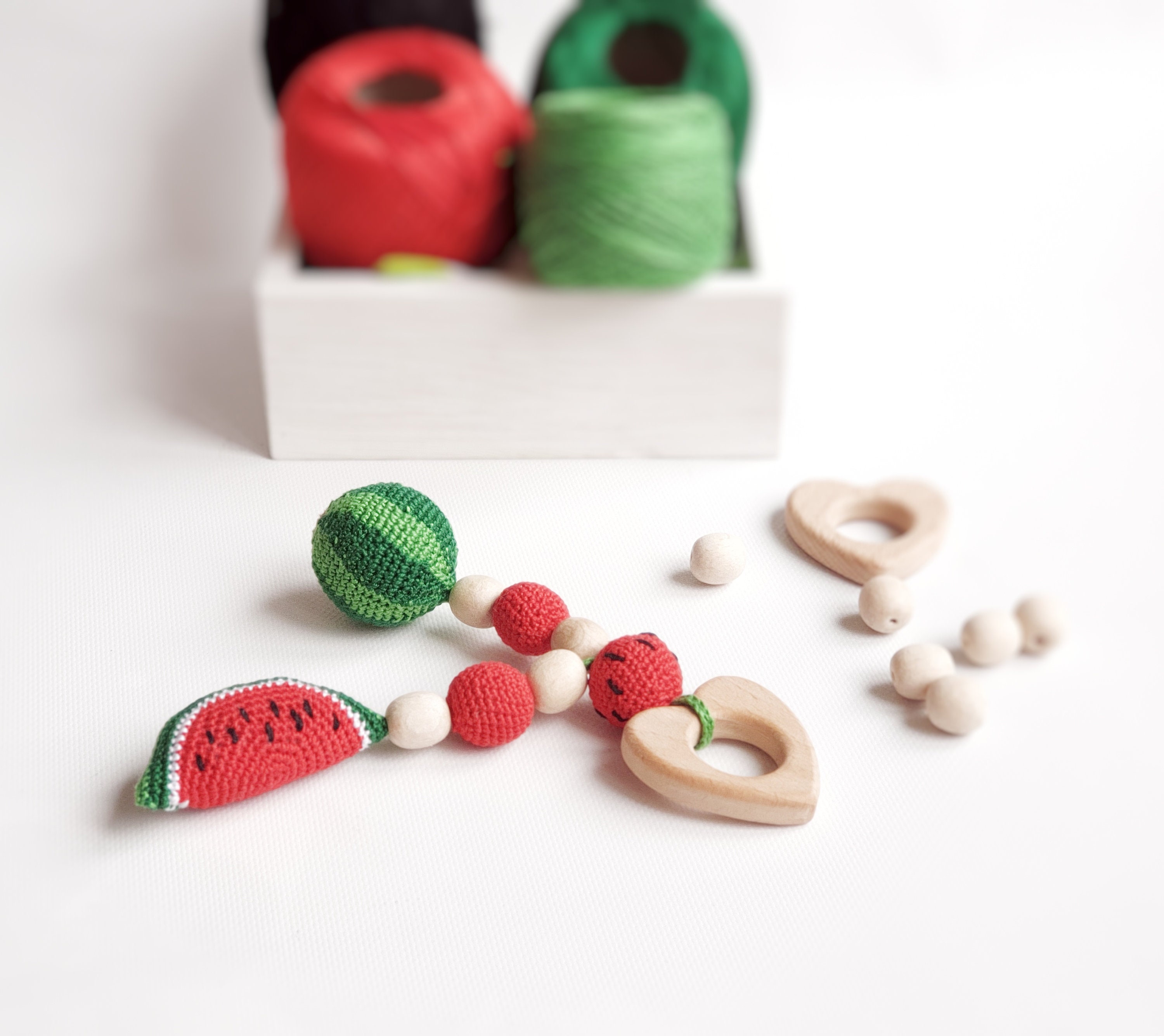 Wooden teething rattle Valentines baby toy Watermelon Etsy