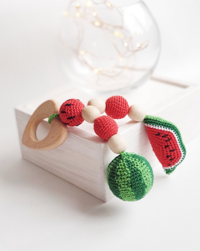 Wooden teething rattle Valentines baby toy Watermelon Etsy