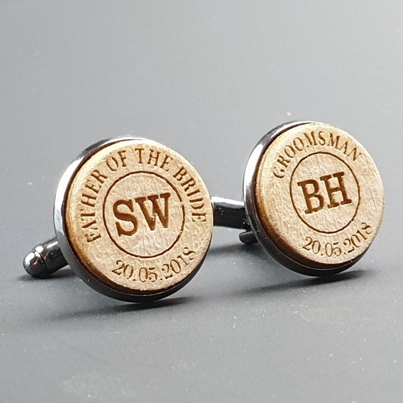 Wooden Wedding Personalised Cufflinks Groom Groomsman Bestman