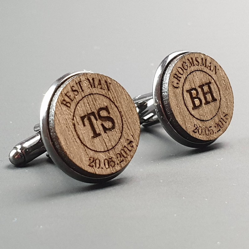 Wooden Wedding Personalised Cufflinks Groom Groomsman Bestman