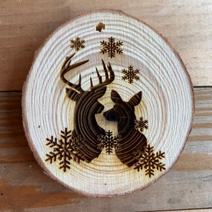 Laser Engraved Snowflake Deer Couple