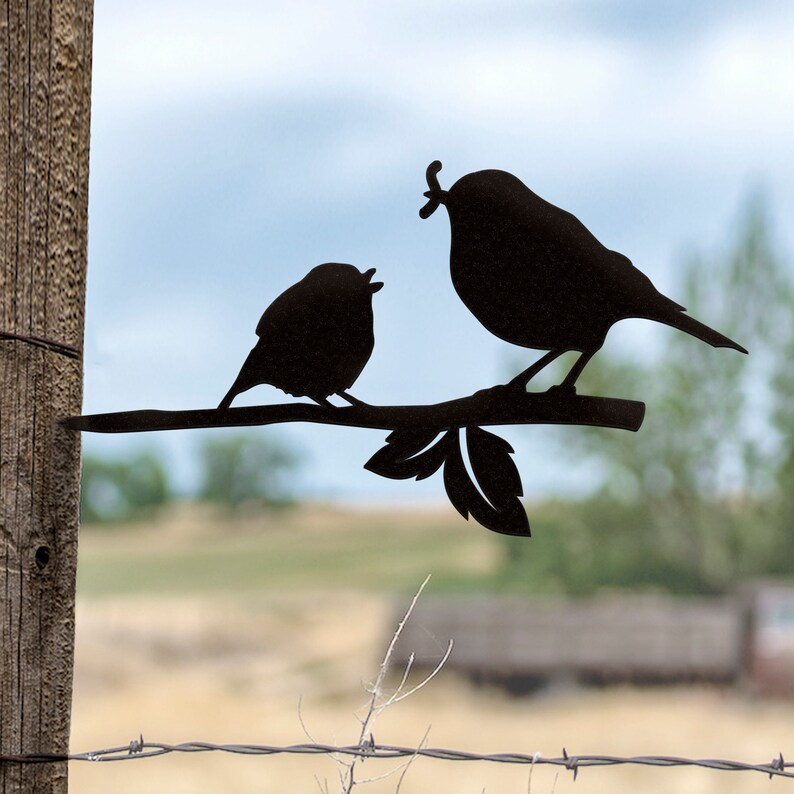 Metal Birds on a Branch Robin With 1 Chick Rusty/rustic OR Etsy