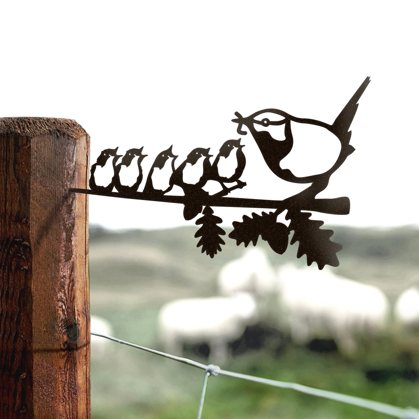 Metal Birds on a Branch Adult Wren With 5 Chicks Etsy UK