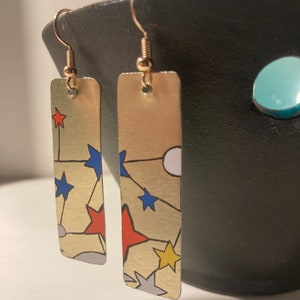 Upcycled L’Occitane Tin Earrings. Stars Design. Gold Plated 825 Silver Hooks