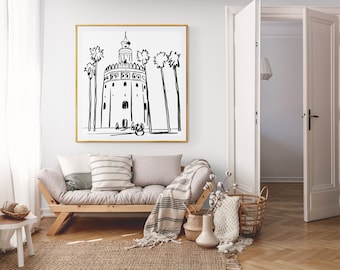 GOLD TOWER | Torre del Oro | Seville | Seville, Minimalist | Spain | Torre del Oro | Drawing | Digital Print Art Seville | Printable Seville