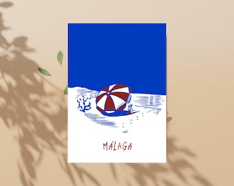 Retro Málaga: Sun, Sea & Nostalgia at La Malagueta | Malaga Vintage Poster | Malaga wall art | Andalusia | Beach | Sea Malaga | Spain