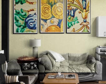 Set of 3 Plaza de España Seville Tile Art Prints | Spanish Tile Wall Decor | Mediterranean Home Art | Seville tile ceramic |