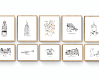 Seville Collection III | 10 poster of Seville City, Spain. | Minimalist Posters of Seville | Monuments and buildings of Seville