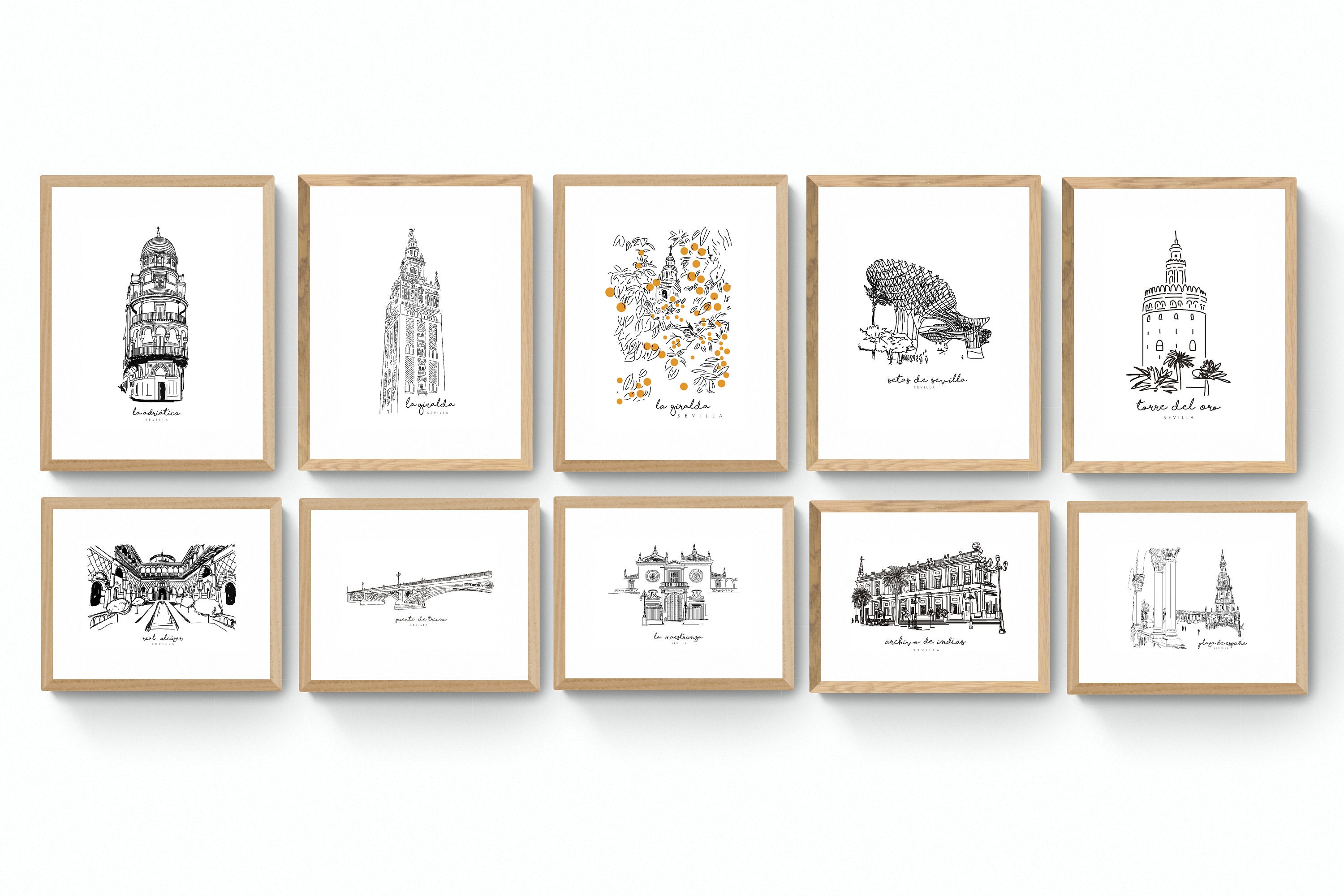 Seville Collection III | 10 poster of Seville City, Spain. | Minimalist Posters of Seville | Monuments and buildings of Seville