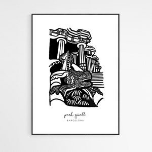 Barcelona Architecture Park Güell Lizard | Spain | Poster Barcelona | Iconic place Barcelona | Gaudi | Art Barcelona | Decoration Barna