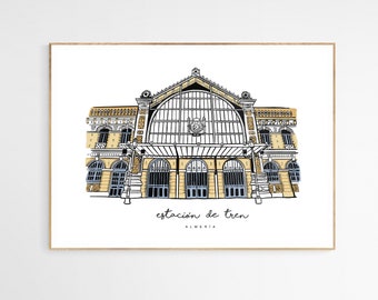 Almería Poster | Almería Train Station | Almería Train Station | Old train station of Almería | Most beautiful train stations in Spain.