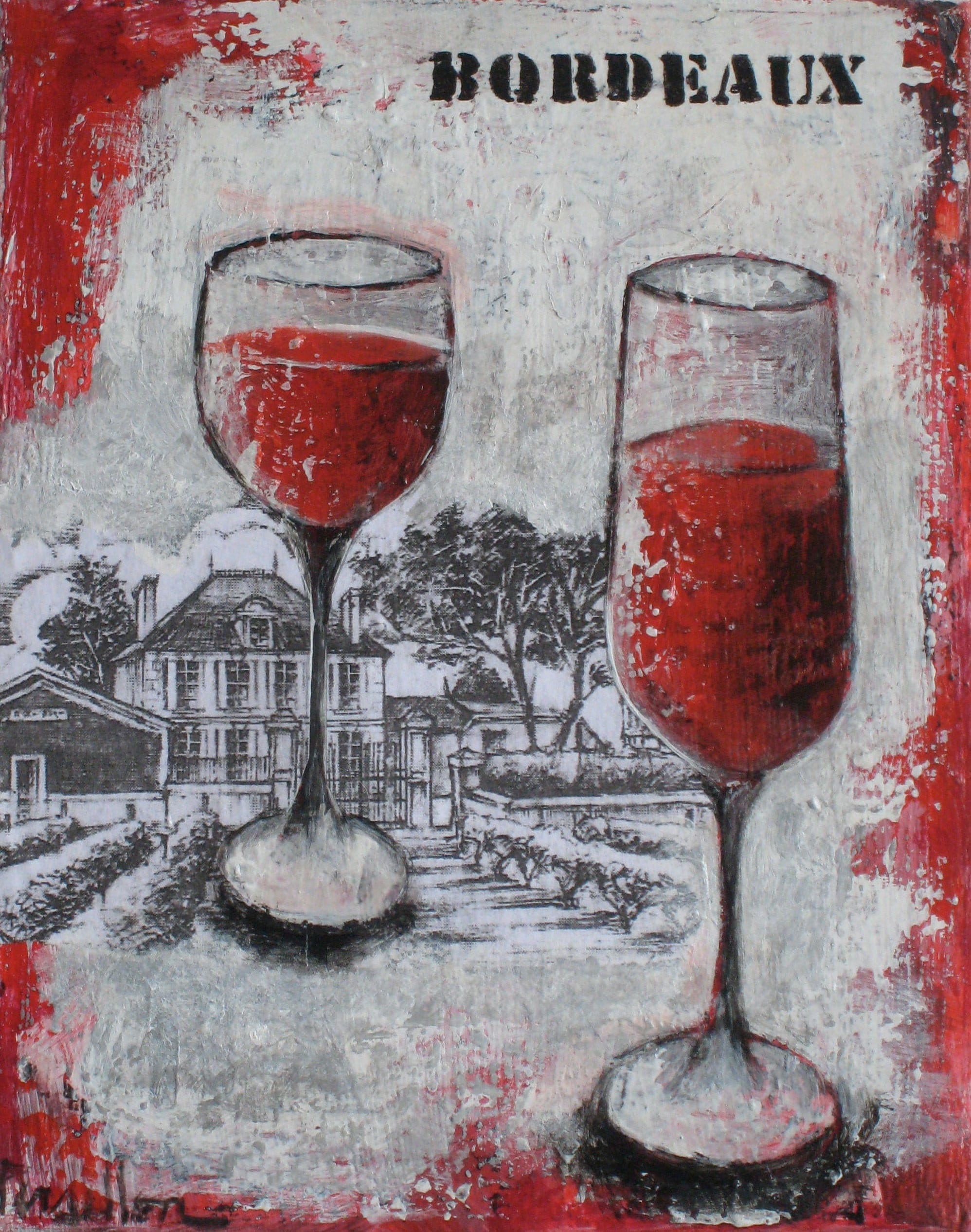 Verres de Vin Rouge Devant Un Chateau