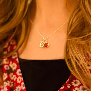 Birthstone necklace jewelry sterling silver, personalised necklace jewellery, birthstone and initial necklace for women mum, letter necklace