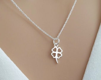 Dainty sterling silver four leaf clover necklace jewelry, initial good luck lucky Irish necklace,Irish shamrock jewelry,st patricks day gift