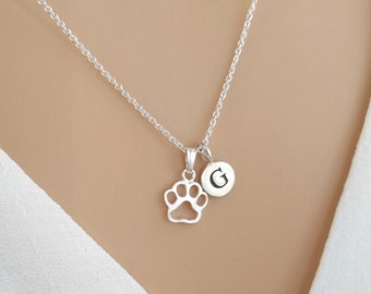 Sterling silver paw print charm necklace, personalized cat dog paw print memorial jewelry necklace, animal dog lover gift, pet memorial gift