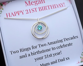 21st birthday necklace jewelry gift for girl her, 21 21st Birthday gift idea, personalised 21st gift birthstone jewellery, sterling silver
