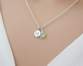 August birthstone necklace sterling silver, personalised initial peridot leo virgo necklace, peridot birthstone August birthday jewelry gift