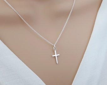 Small cross necklace, sterling silver cross necklace women, cross pendant, religious catholic jewelry, tiny cross religious necklace,baptism