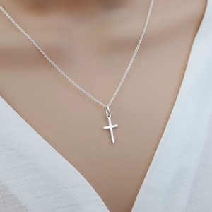 Small cross necklace, sterling silver cross necklace women, cross pendant, religious catholic jewelry, tiny cross religious necklace,baptism