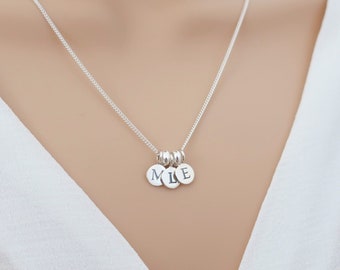 Sterling silver initial necklace, 2 3 4 two three four multiple initial necklace, double triple initial, personalized letter disc necklace